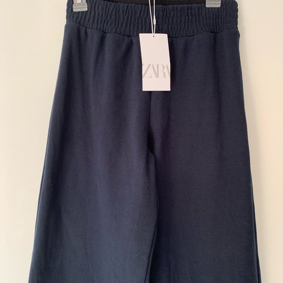 Zara Medium Thick Cotton Wide Leg Opening Navy Pants NWT - Picture 4 of 12